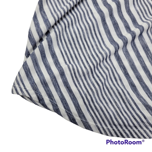 Max Studio | Blue White Stripes Tie Waist Summer Top Small Shirt - Picture 6 of 9